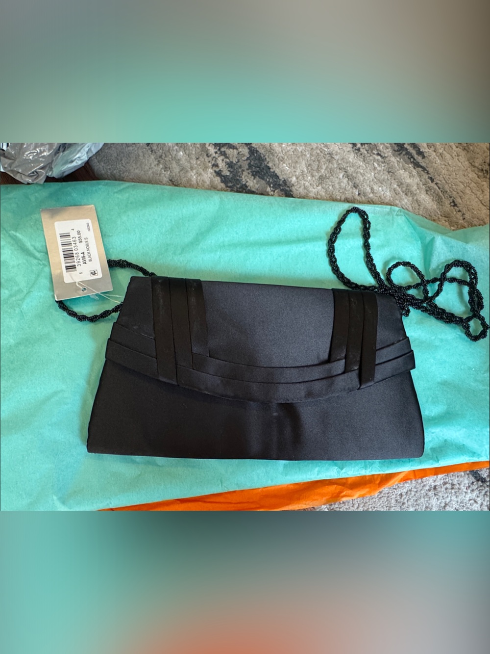 Nina Black Satin Evening Clutch with Braided Chain